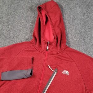The North Face Jacket Mens Large Red Full Zip Fleece Hoodie Chest Pocket